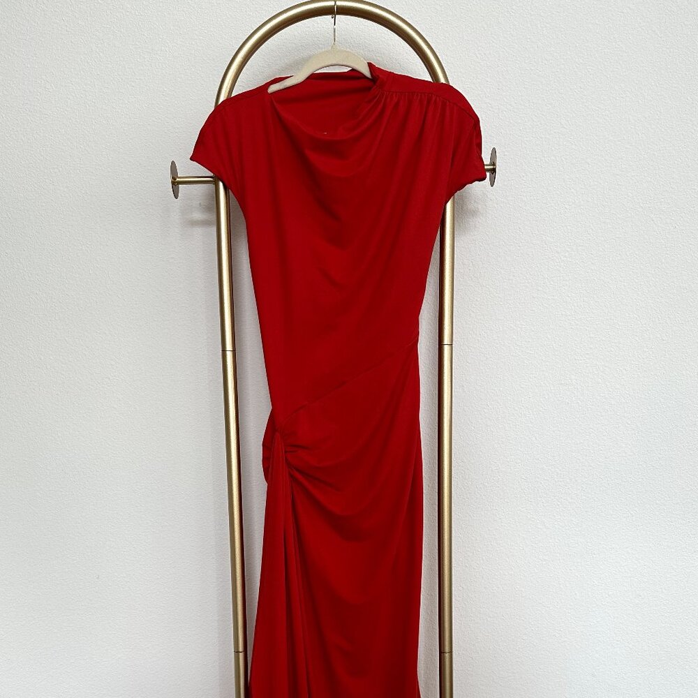 Red Cinched tie up Dress
